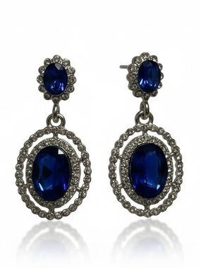 Ella Sapphire Blue Oval Crystal Drop Earrings